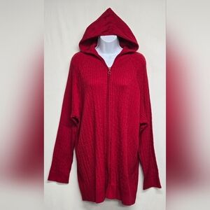 Faded Glory 4X 26W/28W Cable Zip Knit Hoodie Sweater Zipper Front Red New